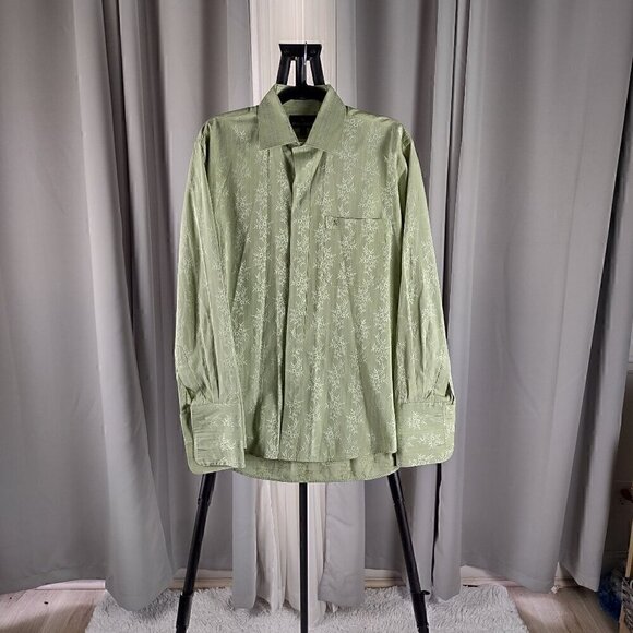 Stacy Adams Spring Green Subtle Floral Design Long Sleeve Dress Shirt Size 15.5 - Picture 1 of 13